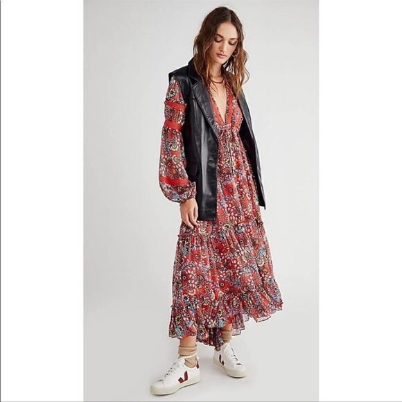 Free People Cassis Printed Chiffon Dress Size SP - Picture 4 of 10